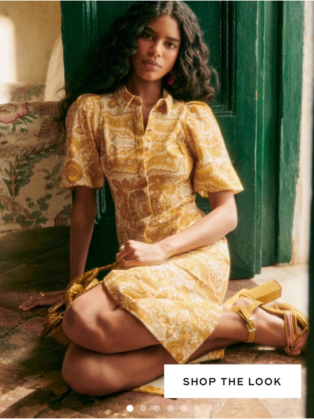 Sezane Yellow Paisley Button-Front Midi Dress